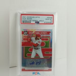 2021 Alec Bohm RC Donruss Optic Signature Series Holo # SS-AB - PSA 10 GEM MINT